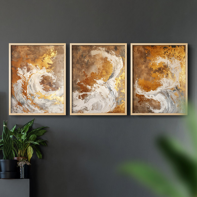 Abstract  Series  CXLV  -Set Of 3 Framed Giclee Prints -Ready to Hang, Natural Framed, 10" H x 8" W