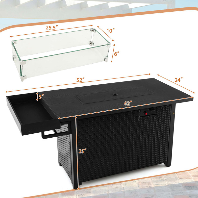 Amanjeet Rectangle Iron Natural Gas Smokeless Fire Pit Table, Black