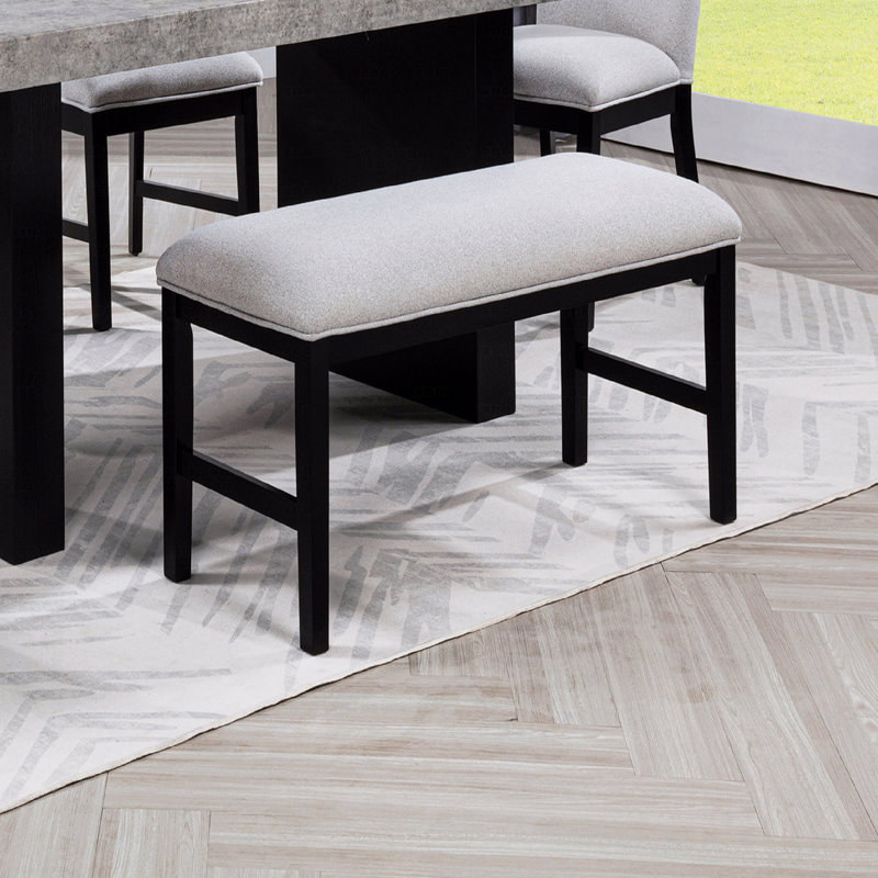 1-Piece Upholstered Design Bench Soft Neutral Tone Dark Finish Legs Wooden