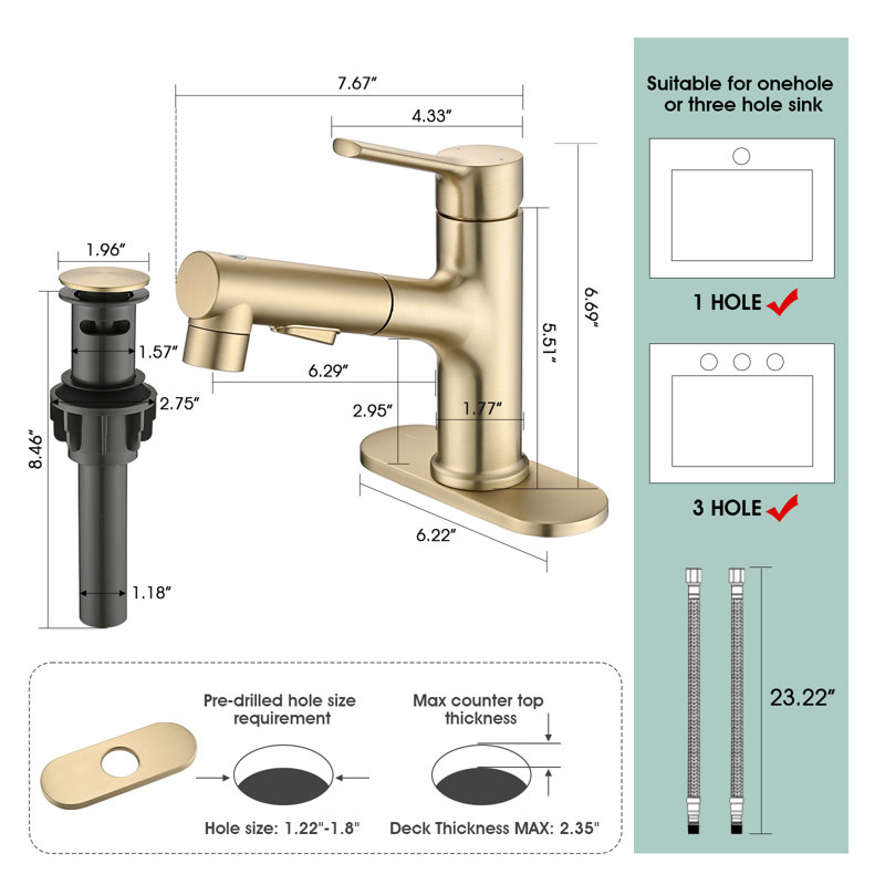 Robinet de salle de bain monocorps et monocommande, Or