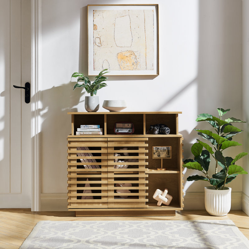 Buffet de ferme 36,1 po Odin avec portes coulissantes en treillis et tablette réglable, Natural Wood