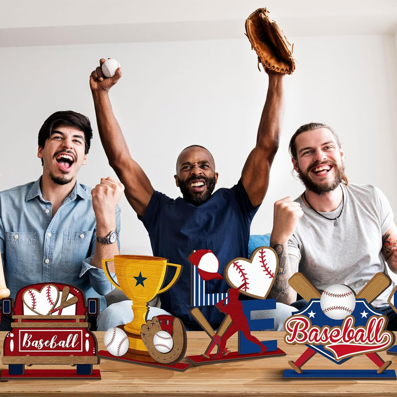 6 Pcs Baseball Wooden Rustic Table Centerpieces Set