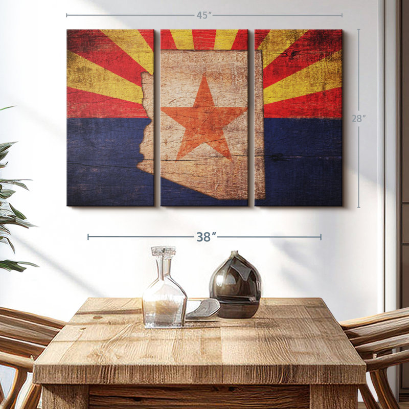 «State Map Over Arizona Flag», 3 pièces sur toile, H 28 po x l 45 po x P 1,25 po