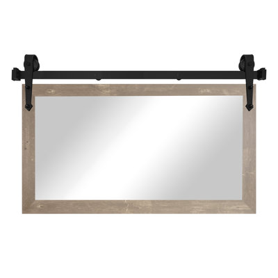 Miroir rustique moderne avec rail de porte de grange en acier