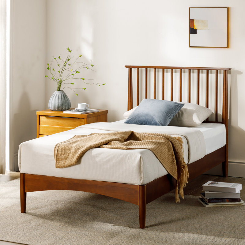 Rashay Mid-Century Modern Solid Wood Spindle Platform Bed, Twin