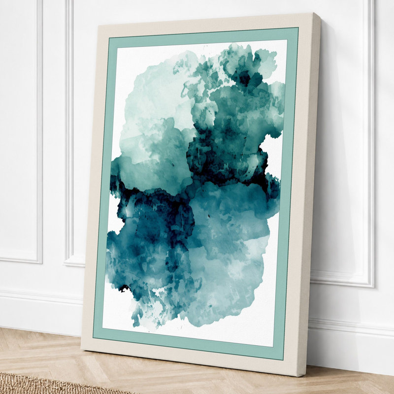 Teal Depths Abstract - Wrapped Canvas, 18x12 - 45.7 x 30.5 cm, Cream Border