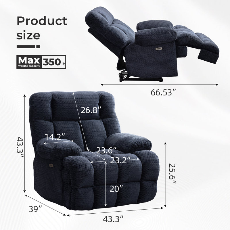 Fauteuils inclinables électriques surdimensionnés de 43,3 po de largeur, Bleu