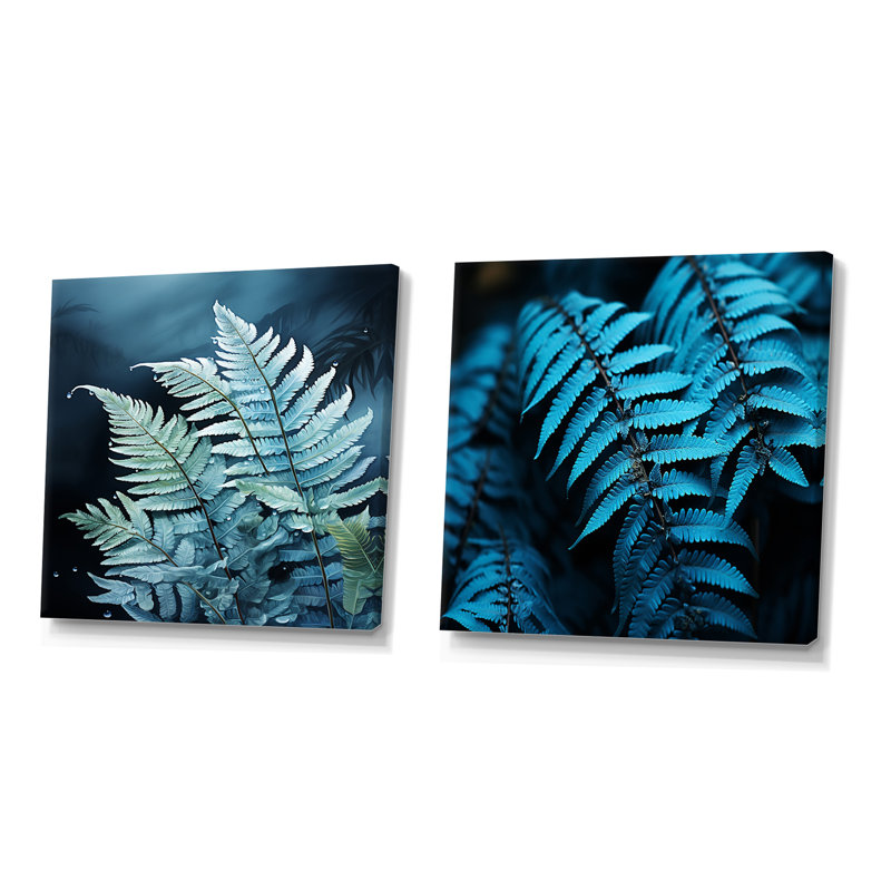 Ferns Ruby Essence - Ensemble de 2 collages floraux carrés, H 16 po x l 33 po, Toile tendue