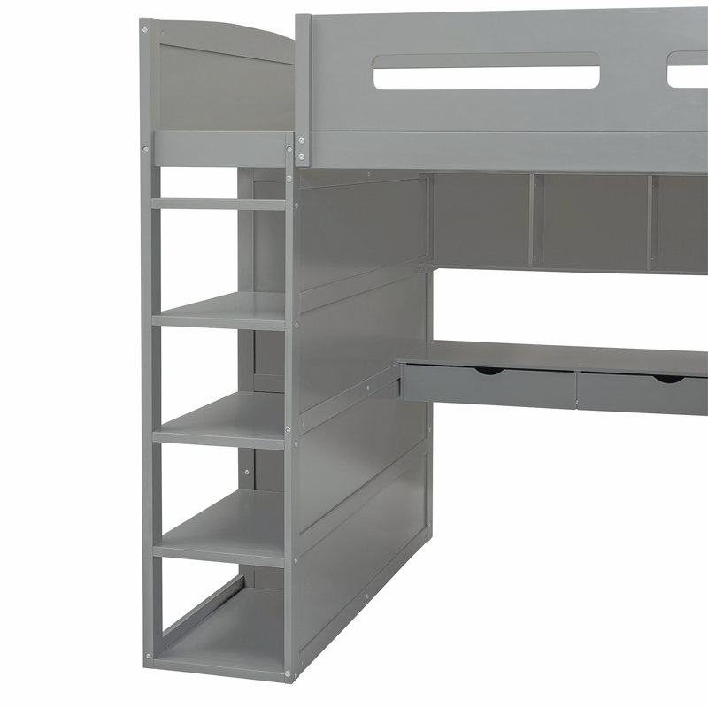 Loft Bed with Desk, Gray, Twin
