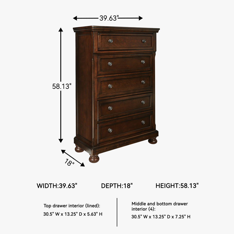 Commode 5 tiroirs 39,75 po Emylie