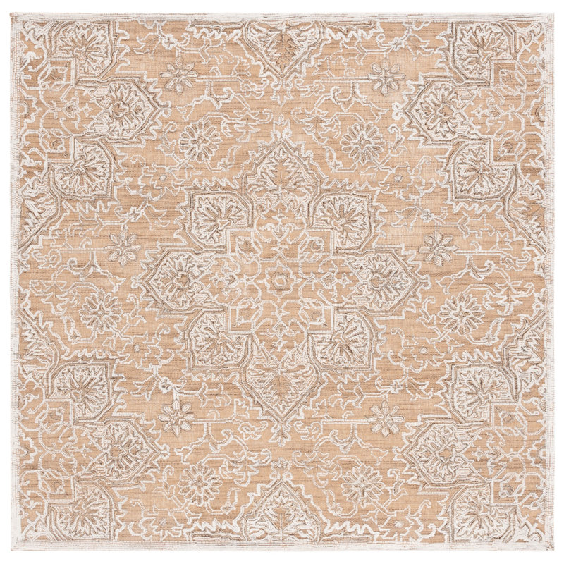 Tapis floral en laine et en coton tissé à la main Lafever , Carré 6 pi