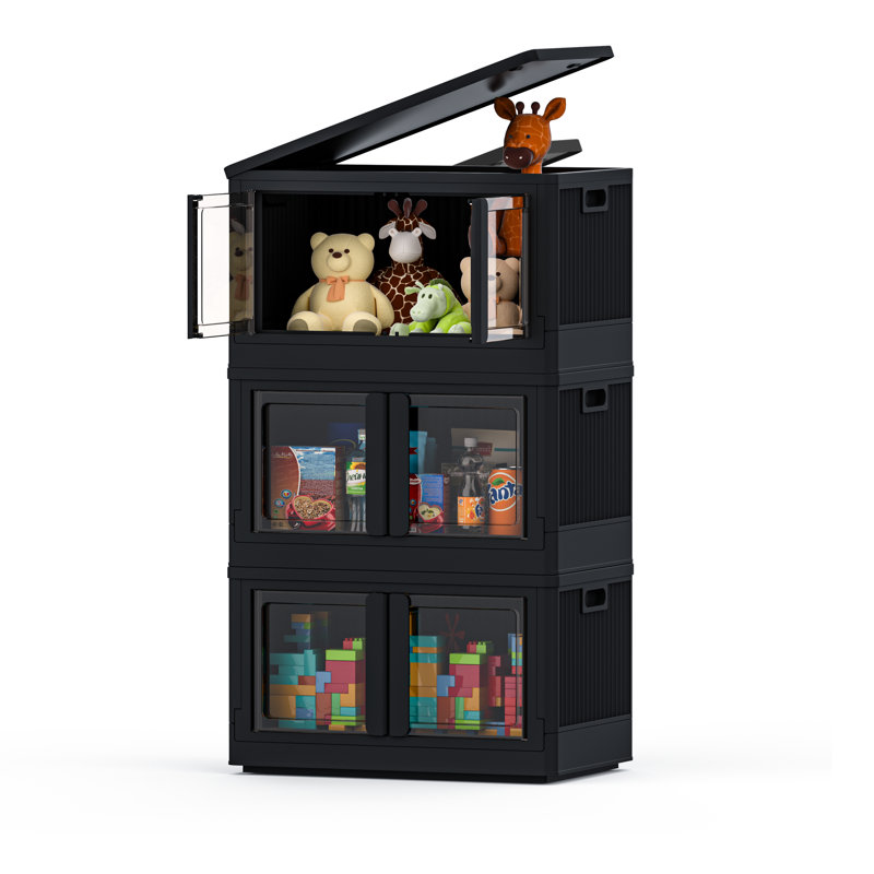 Dimingo 19Gal Foldable Plastic Storage Bins with Lids and Wheels, Black