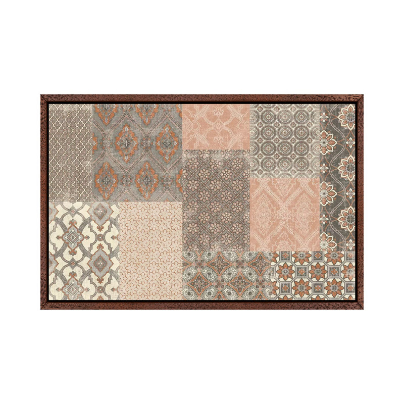 Venetian Patchwork I Orange Grey - Print on Canvas, Classic Brown Wood Floater Framed, 101.6cm H x 152.4cm W x 3.81cm D
