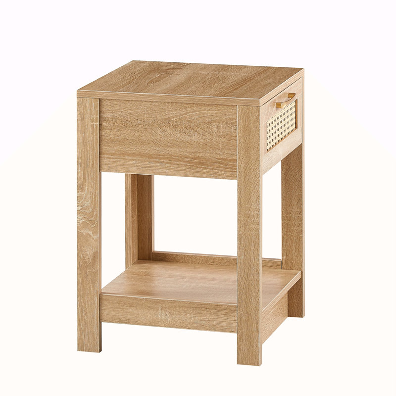 15.75" Rattan End Table With Drawer