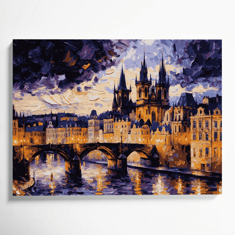Art mural sur toile grise avec villes cités, République tchèque, H 24 po x l 36 po