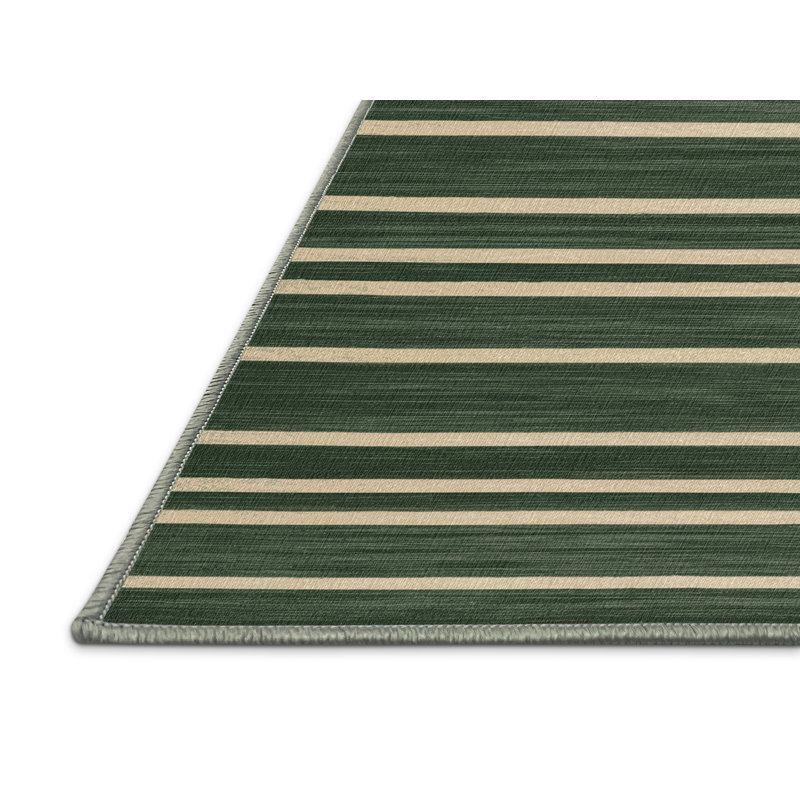 Tapis vert à rayures horizontales lavable à la machine, Rectangulaire 2 pi x 3 pi
