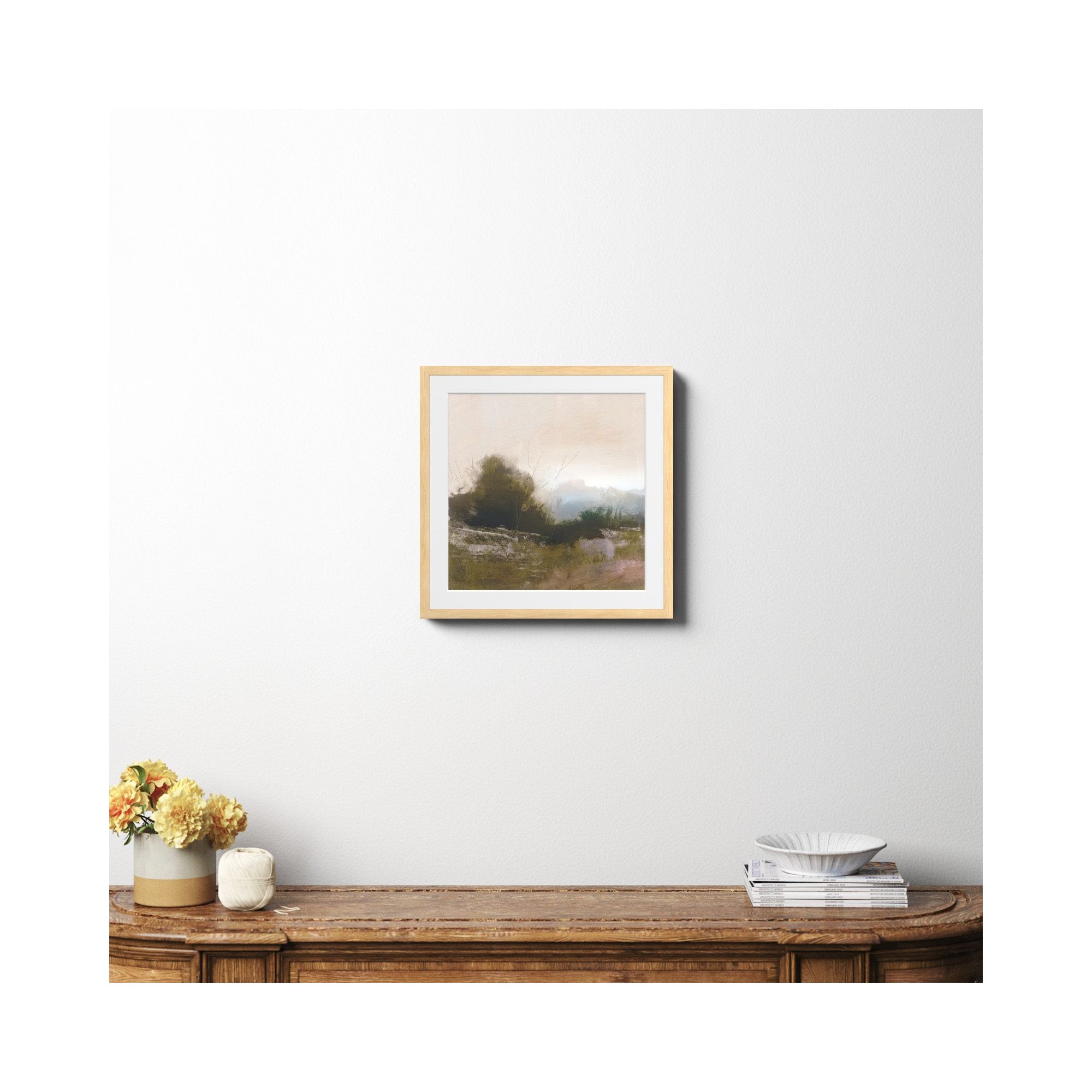 Spring Farm by Dan Hobday Art, 20" H x 20" W x 0.75" D, Yes, Natural Framed Paper