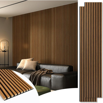 3D Fluted Acoustic Wood Slat Wall Panels for Sound Absorption and Modern Interior Décor, Teak