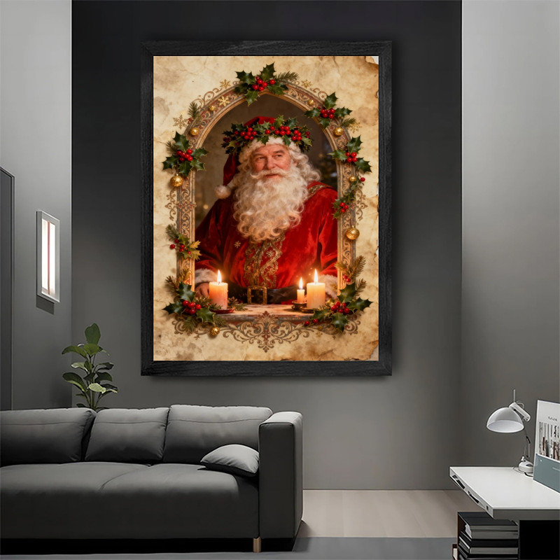 Art mural rétro noir de Noël avec père Noël - décorations festives classiques encadrées, H 25 po x l 17 po