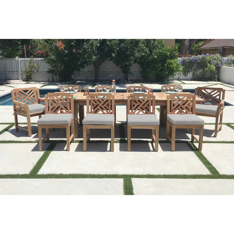 Monterey 10 - Person Teak Wood Patio Dining Set with Extendable Rectangular Table , Sunbrella® Cushions Included, Granite