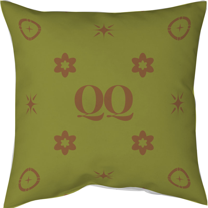 Coussin en polyester filé personnalisable 2 caractères de luxe Q Khieu Luxury, H 16 po x l 16 po, Brun/vert, Carrée