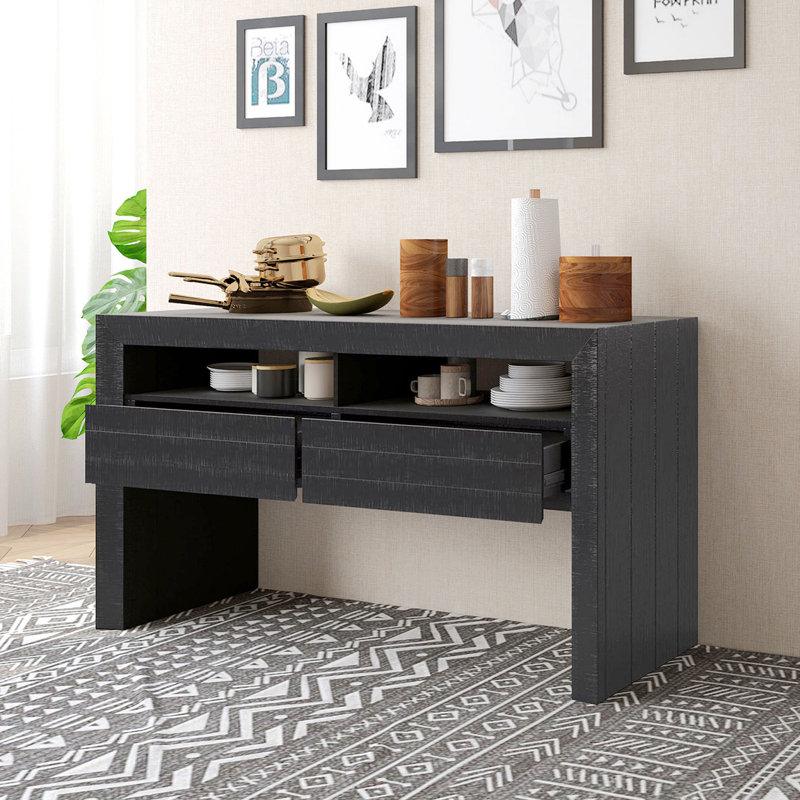Farmhouse Buffet Storage Cabinet With Drawers, Dark Grey
