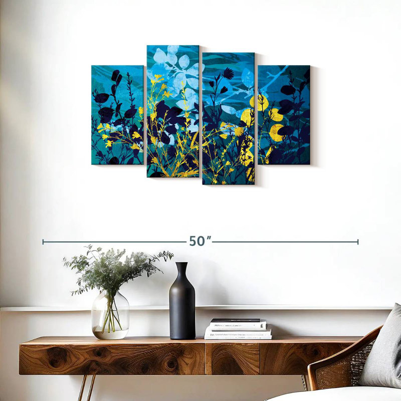 Harnek, feuillage doré et bleu, H 22 po x l 36 po