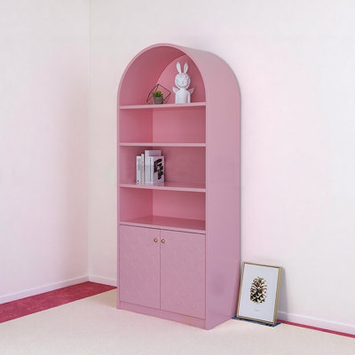 Nordic-style modern arched pink open bookcase
