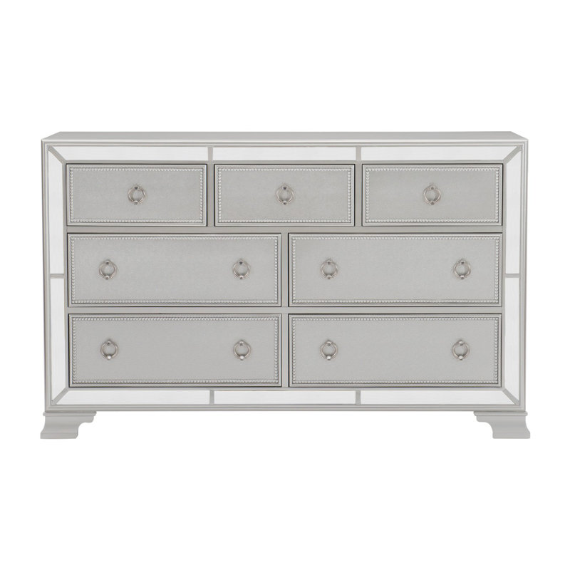 Commode 7 tiroirs avec garniture de miroir biseautée pour la chambre à coucher