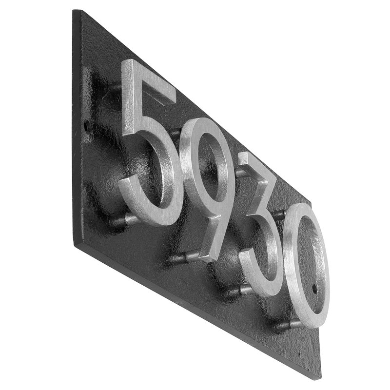 Plaque d’adresse murale flottante linéaire, Noir, Aluminium brossé