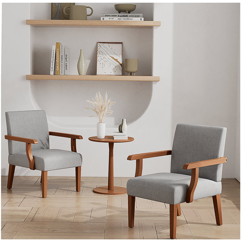 Fauteuil 2 pièces en tissu avec table de salle à manger ronde en bois