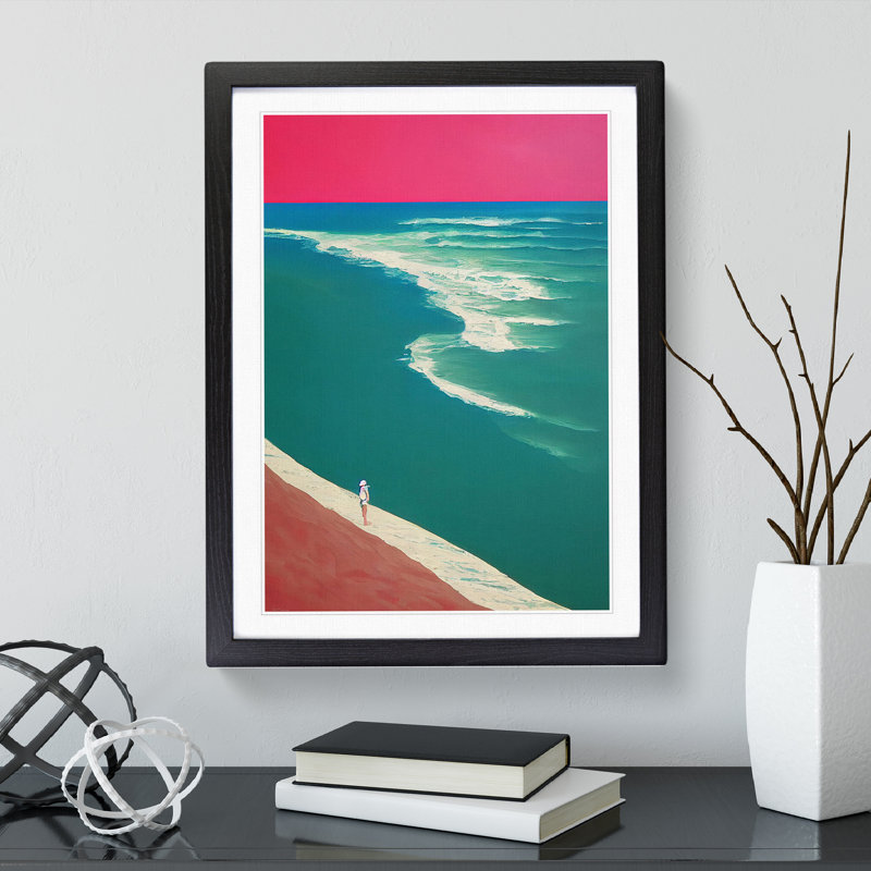 XV1022-493X Alone On The Beach - Print, Black Framed Paper, 66cm H x 48cm W, White