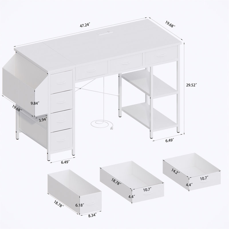 47" Computer Desk With Power Outlet, White