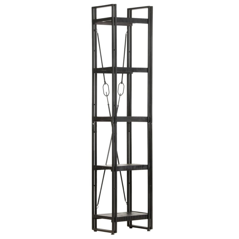 Bookcase Solid Mango Wood, (5 Shelves) 70.9" H x 15.7" W x 11.8" D, Dark Black