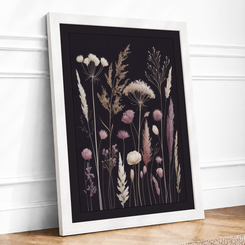 Dried Wildflowers Study Botanical - Framed Print, A2 - 59.4 x 42.0 cm, White