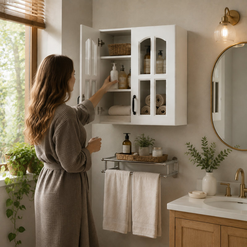 Armoire murale blanche 23,62 po avec portes en verre et tablettes fixes