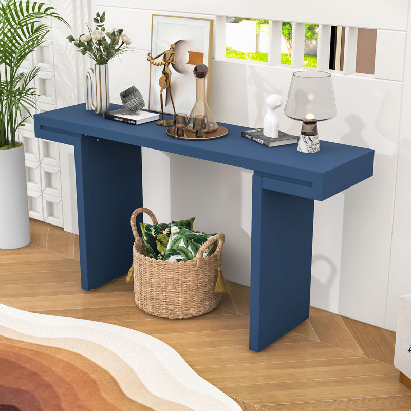 Console géométrique de 60 pouces avec finition peinte et pieds réglables, Marine