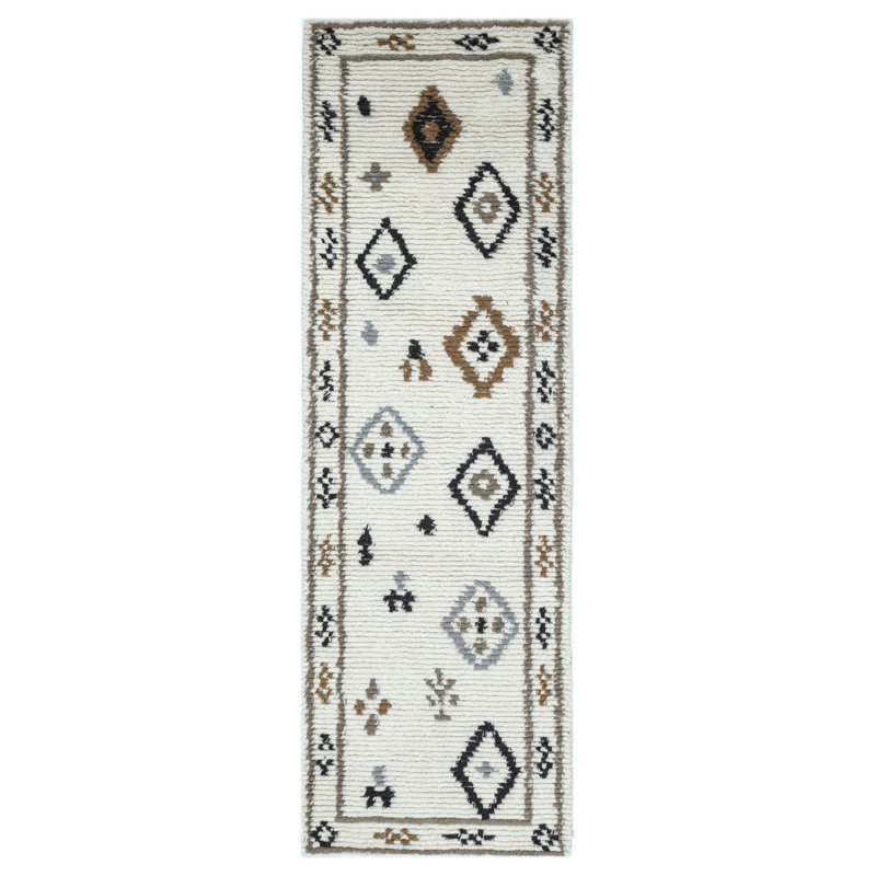 Rivah Hand Tufted Geometric Area Rug in Ivory/Brown/Black, Runner 2'6" x 8'