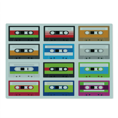 Ambesonne Vintage Cutting Board Large Size Retro Cassette Collage Green Blue