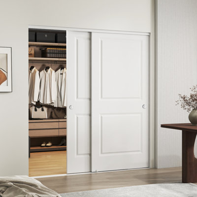 72"X80" 2-Panel Square Top White Primed Molded Sliding Closet Doors With Installation Hardware Kit