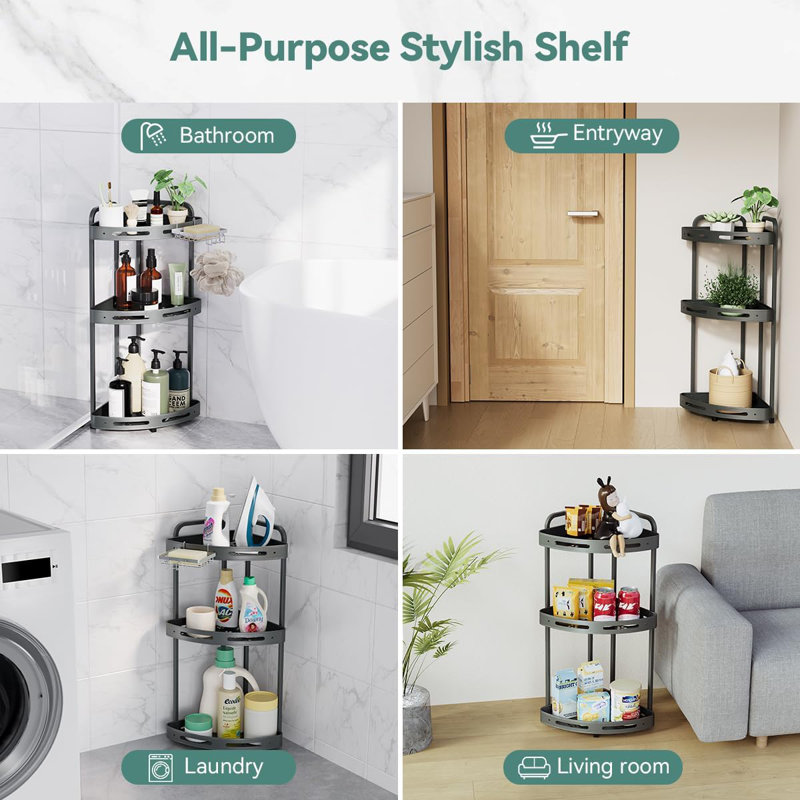 Étagère de rangement à 3 niveaux pour support de douche, étagère de rangement en aluminium antirouille avec porte-savon et crochets pour shampooing et nettoyant pour le corps