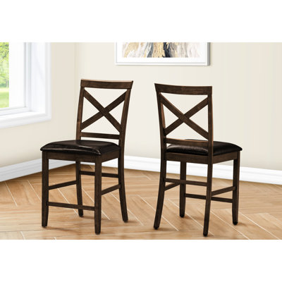 De 2 chaises de salle à manger à hauteur de comptoir, noyer foncé avec aspect de cuir brun, convient à la pièce et au revêtement de cuisine