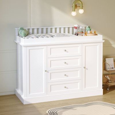 Grande table à langer blanche de 47,2 po avec 2 armoires et 4 tiroirs