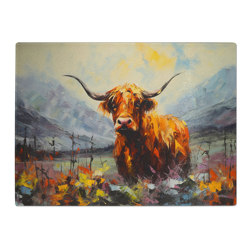 Highland Cow Action  Glass Chopping Board
