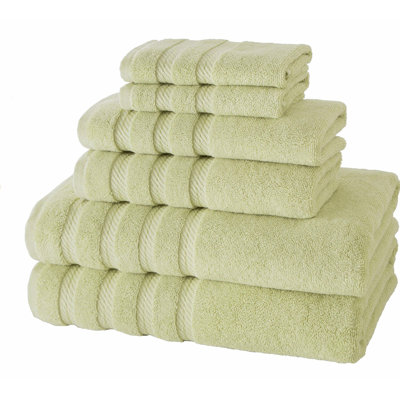 LuxSoft Cotton Towel Set - 6 Piece Premium Collection: 2 Bath Towels, 2 Hand Towels, 2 Washcloths - Light Green, 100% Cotton
