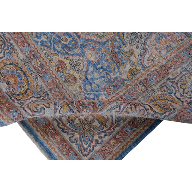 Hand Knotted Wool Area Rug in Blue And Beige