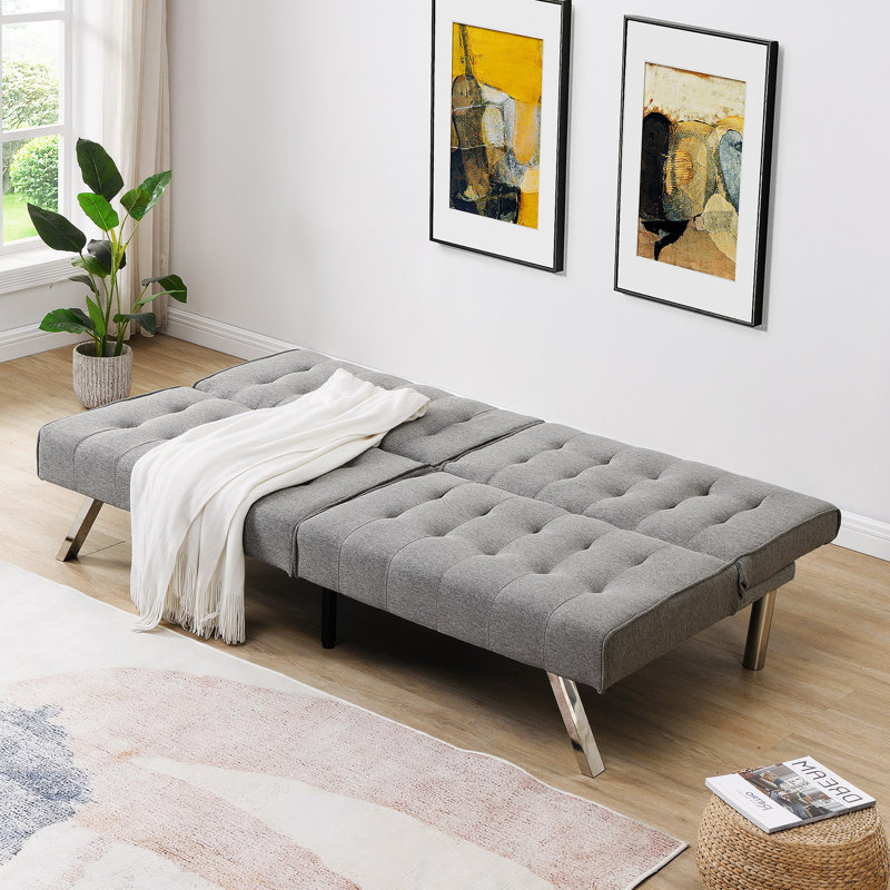 Canapé-lit futon convertible en bois, Tissu gris