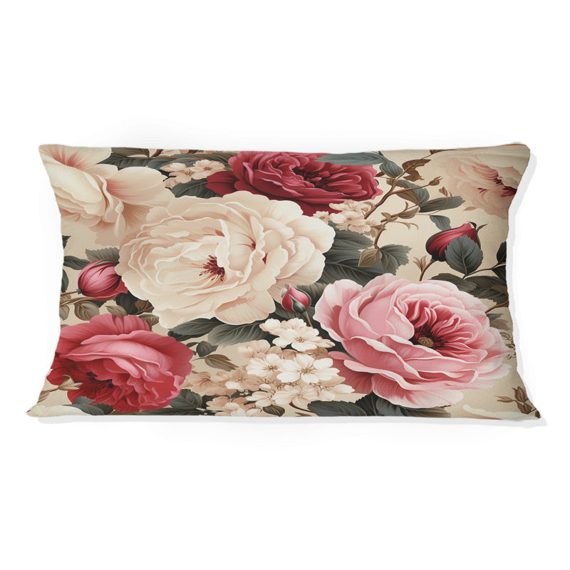 Motif floral beige rétro à motif floral IV - coussin à imprimé floral