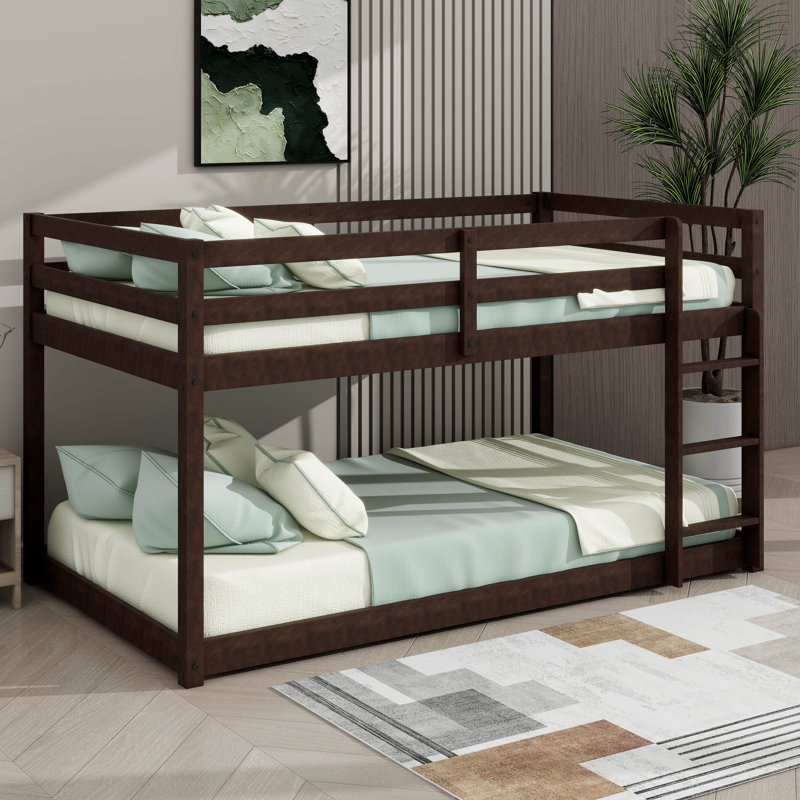 Lit superposé simple en bois d'hévéa durable muni d'une échelle, Espresso
