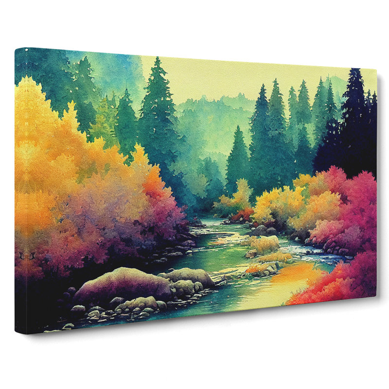 Colourful Forest Stream Vol.3 - Wrapped Canvas Painting, 35cm H x 50cm W x 3cm D